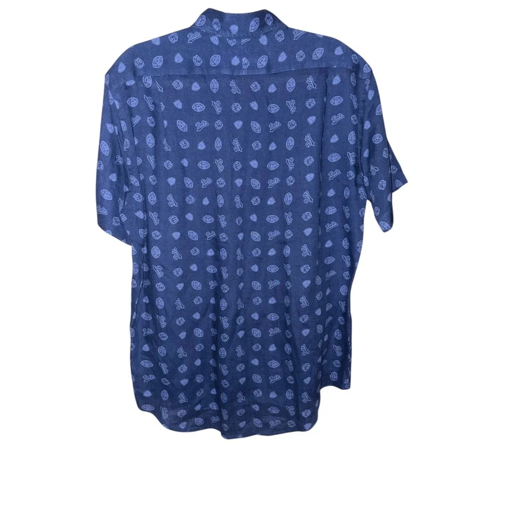 Polo Ralph Lauren 100% Linen shirt SS Button‎ Front Logo Print Football sz LG - Picture 3 of 7